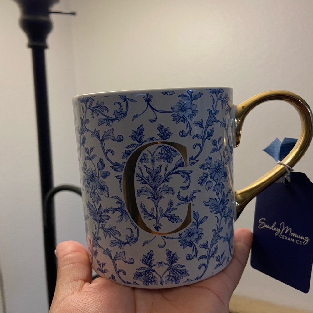 Blue and Gold Floral Mug